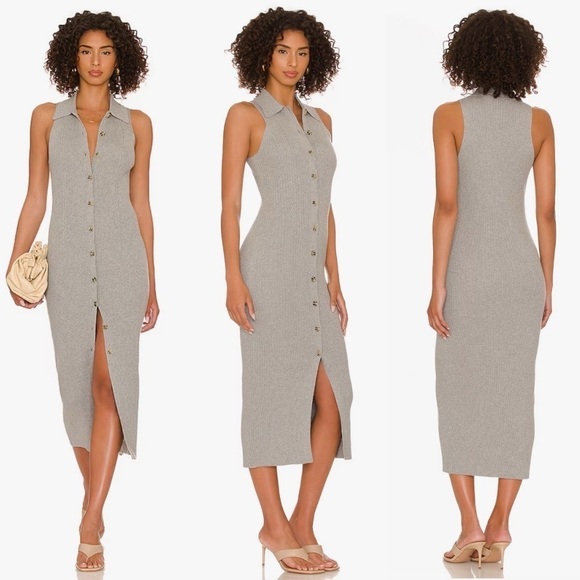 Favorite Daughter Dresses & Skirts - NEW! Favorite Daughter- The Lena Midi Dress Frost Gray Size M Buttoned Ribbed